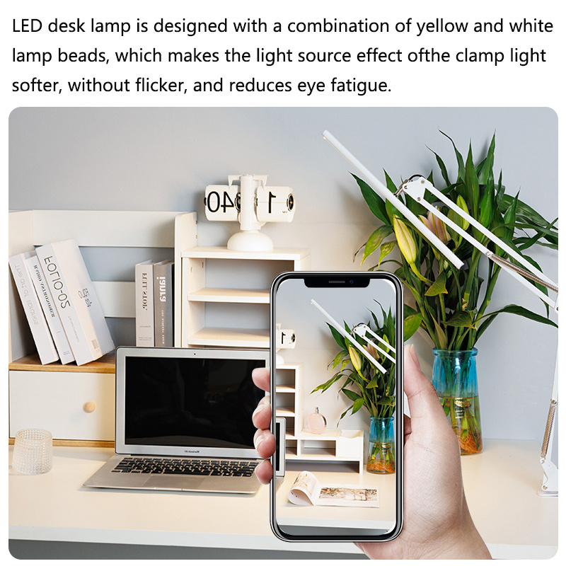 Super Bright Flexible long metal Swing Arm acrylic T type wide led Desk Light Table Lamp for Office work Architect white