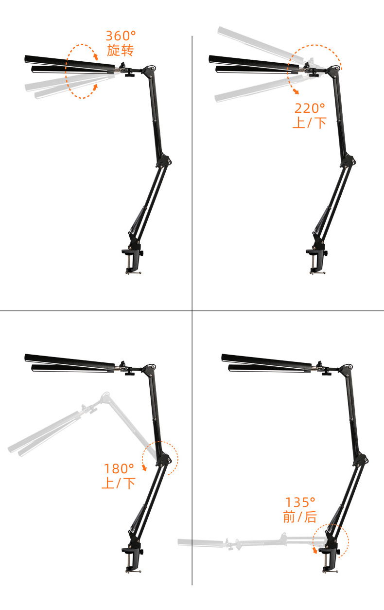 80cm wide double head Architect Desk Light For Home Swing Arm 3 Modes Light Color Led Desk Lamp Usb Light task Lamp With Clamp