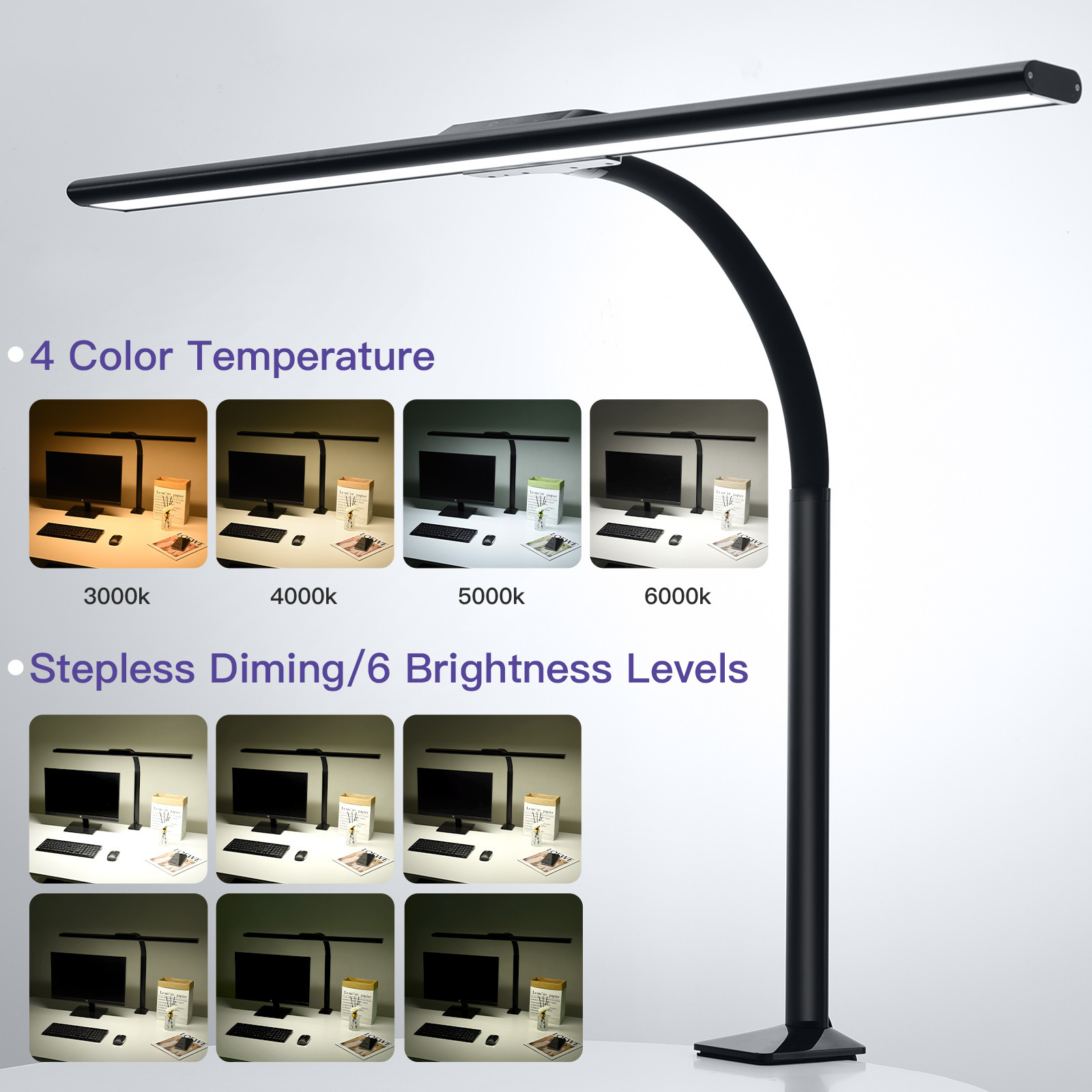 2400lm 40W Wholesale Monitor Lamp Gooseneck Desk Lamps Dimmable Task Lamp Games Art Work with Flexible Long Swing Arm for Sports