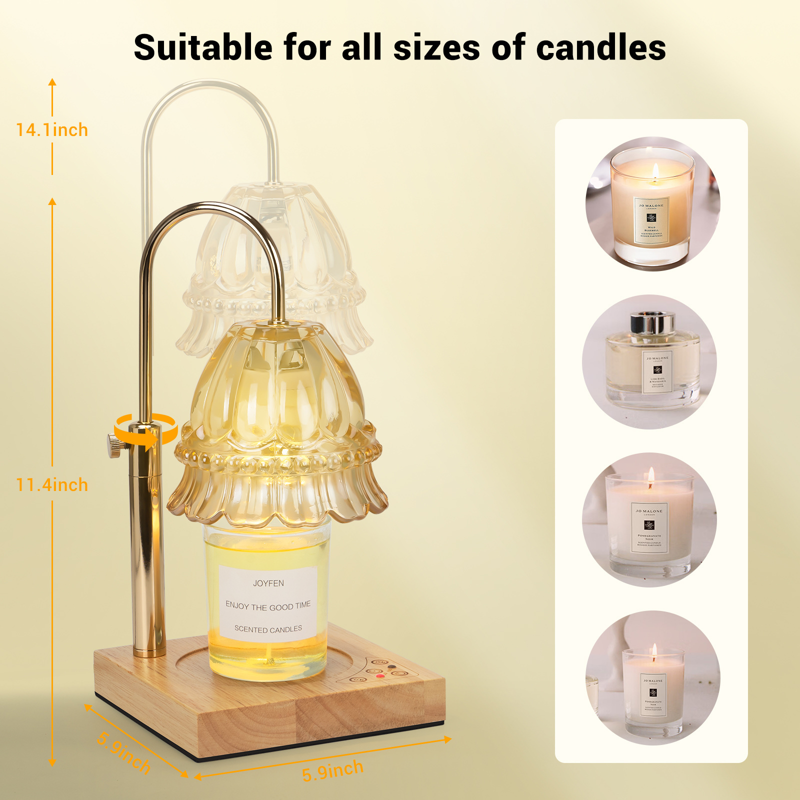 Candle Warmer Lamp Electric Candle Lamp Warmer Bedroom Home Decor Dimmable Wax Melt Warmer LED Glass Wood Modern 75 80 Round RBT