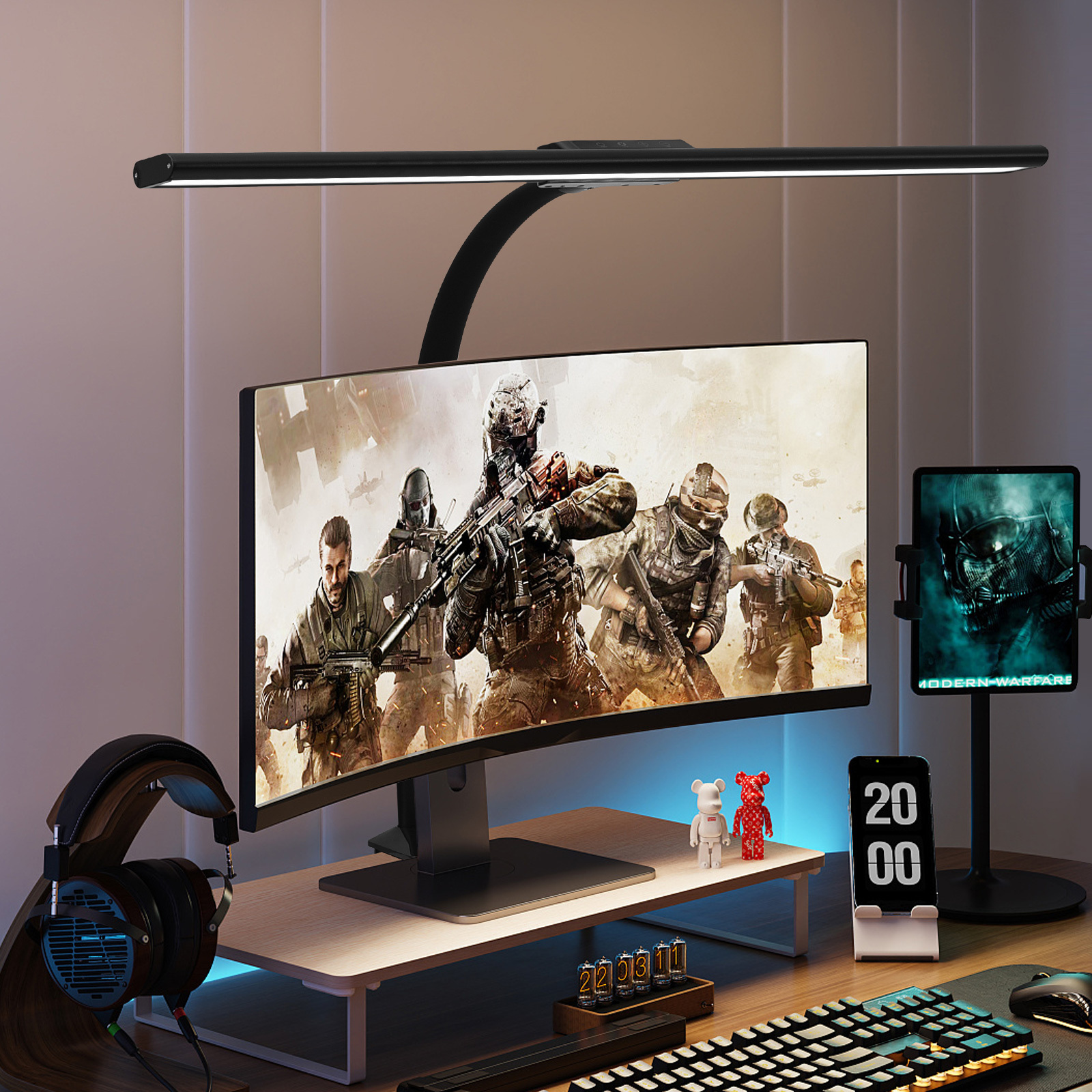 2400lm 40W Wholesale Monitor Lamp Gooseneck Desk Lamps Dimmable Task Lamp Games Art Work with Flexible Long Swing Arm for Sports