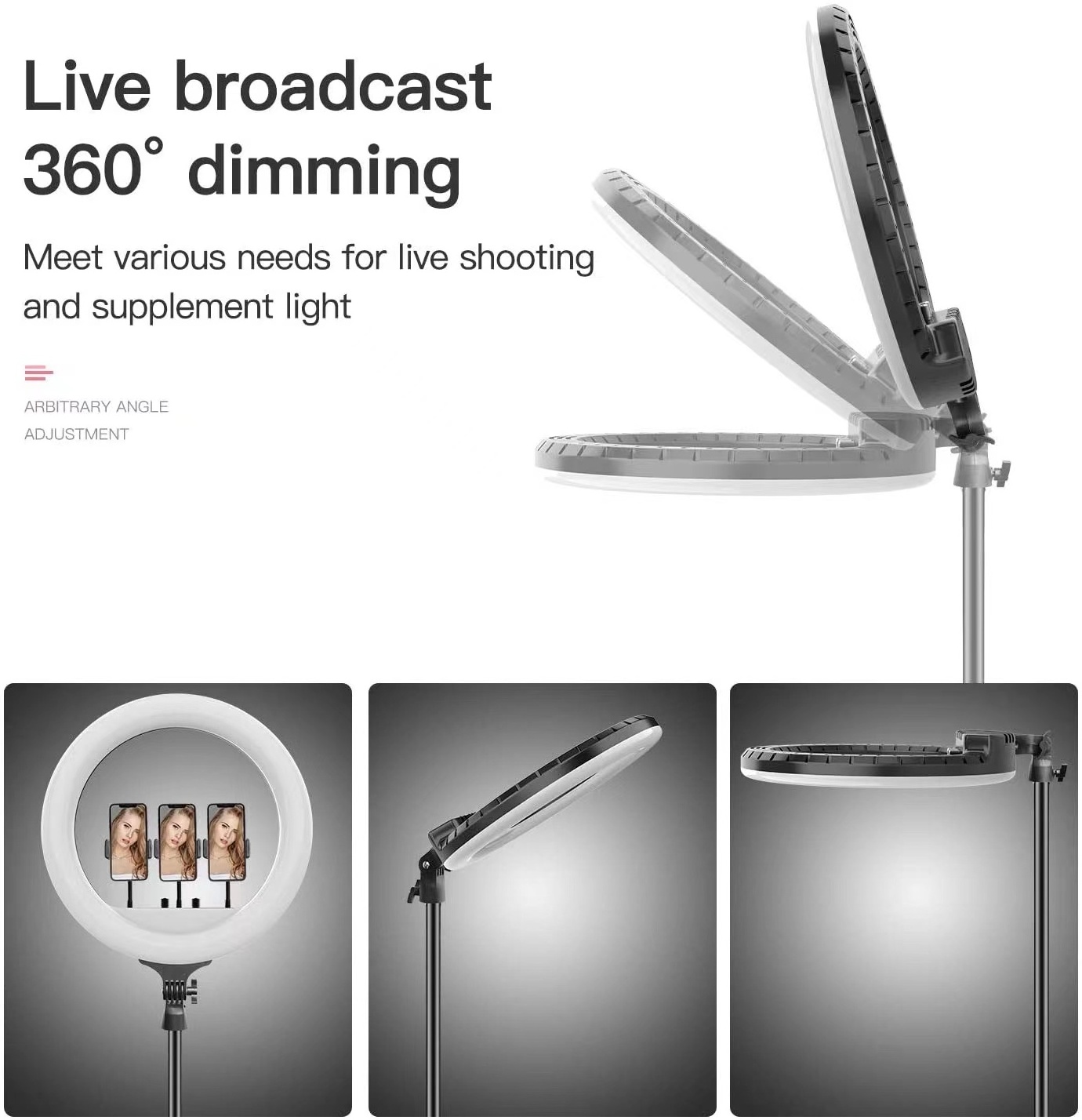 14 inch  three light model  Desktop Ring Fill Light LED Selfie make up Ring live Light with Desktop Stand Cellphone Tripod