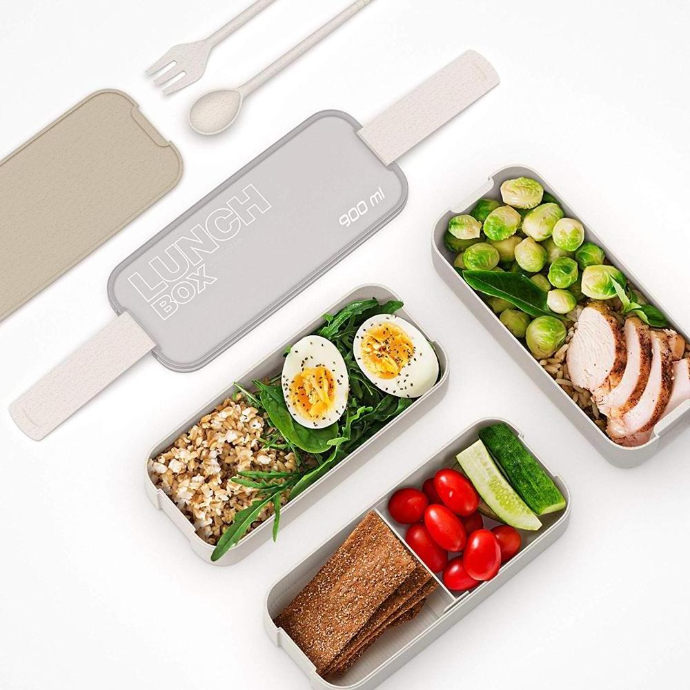 Wheat Straw  3-In-1 Compartment Bento Lunch Box Leakproof Eco-Friendly Food Meal Prep Containers