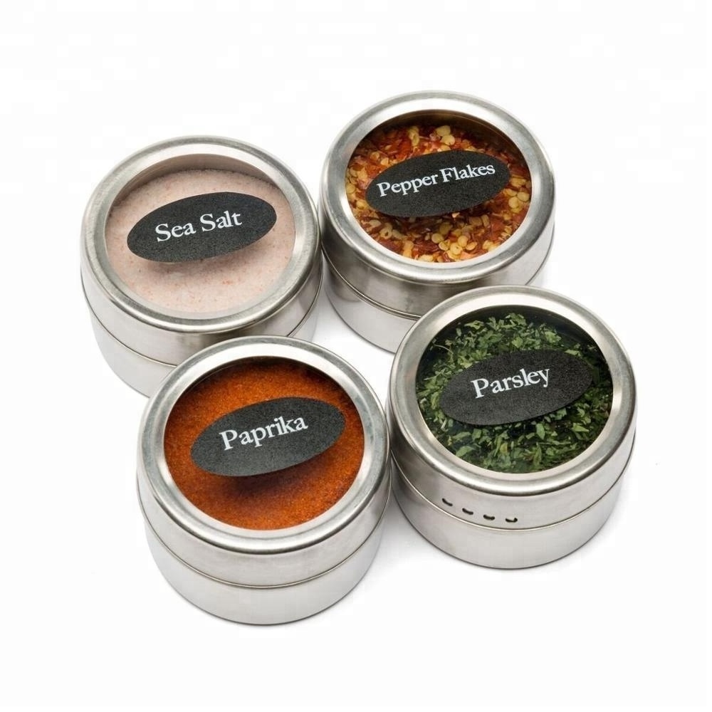 Amazon Hot Herb And Spice Magnetic Tins Stainless Steel Sift Hinged Lids Spice Jars Seasonings Shaker , Pour Slots