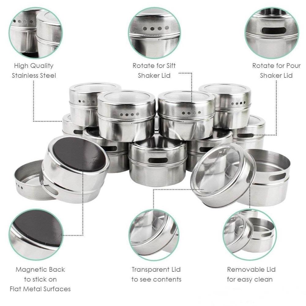 Amazon Hot Herb And Spice Magnetic Tins Stainless Steel Sift Hinged Lids Spice Jars Seasonings Shaker , Pour Slots