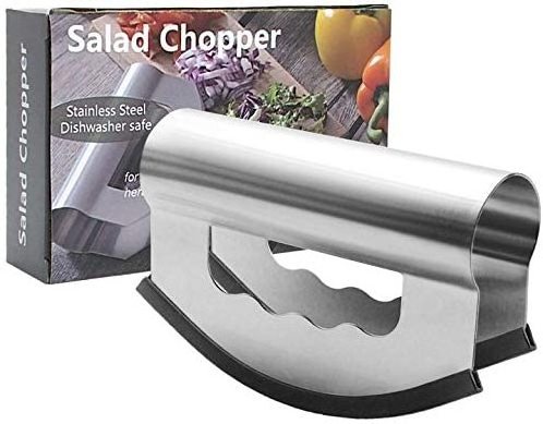 Mezzaluna Salad Chopper Lettuce Knife - Salad Chopper Knife With Double Blade Protective Covers Salad Cutter, Chopping Knife