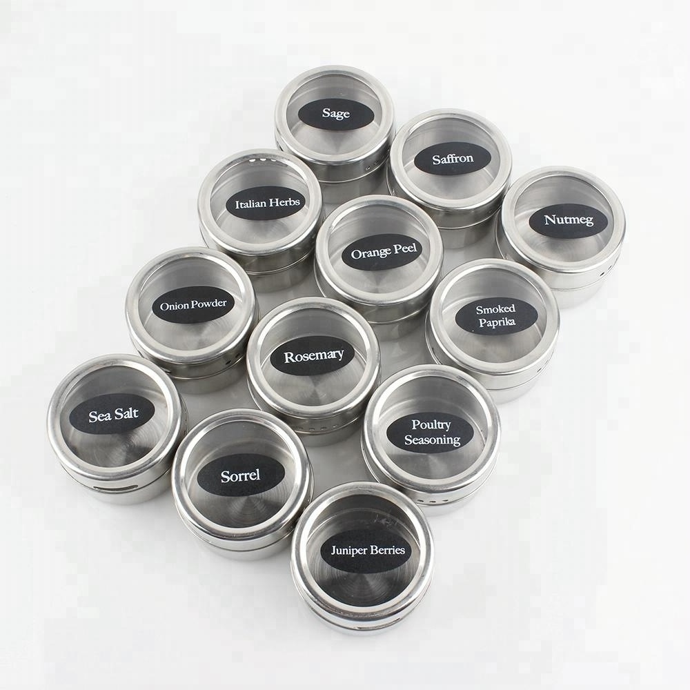 Food Grade LFGB Approved 12 Stainless Steel Magnetic Spice Containers