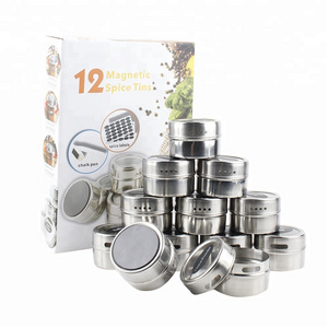 Amazon Hot Herb And Spice Magnetic Tins Stainless Steel Sift Hinged Lids Spice Jars Seasonings Shaker , Pour Slots