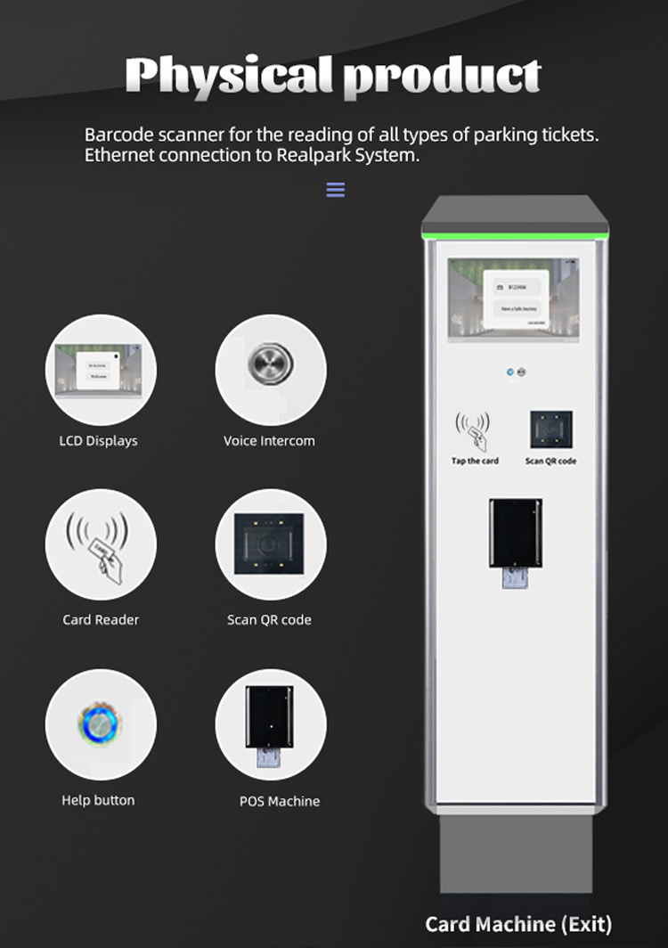 Guard Tour System Barcode Ticket /RFID Card Parking System With Vehicle Parking Boom Barrier Gate Automatic Payment Machine