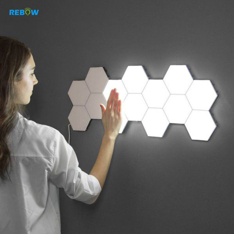 Rebow drop shipping stock wall mounted magnetic honeycomb quantum white touch DIY led night hexagonal lights