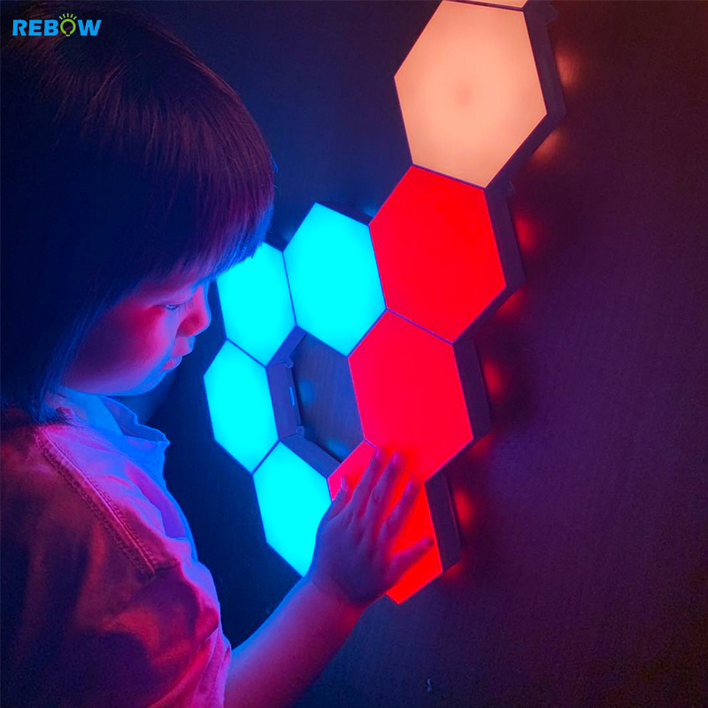 Rebow drop shipping DIY RGB 3d touch magnetic modern remote honeycomb led night light hexagonal light