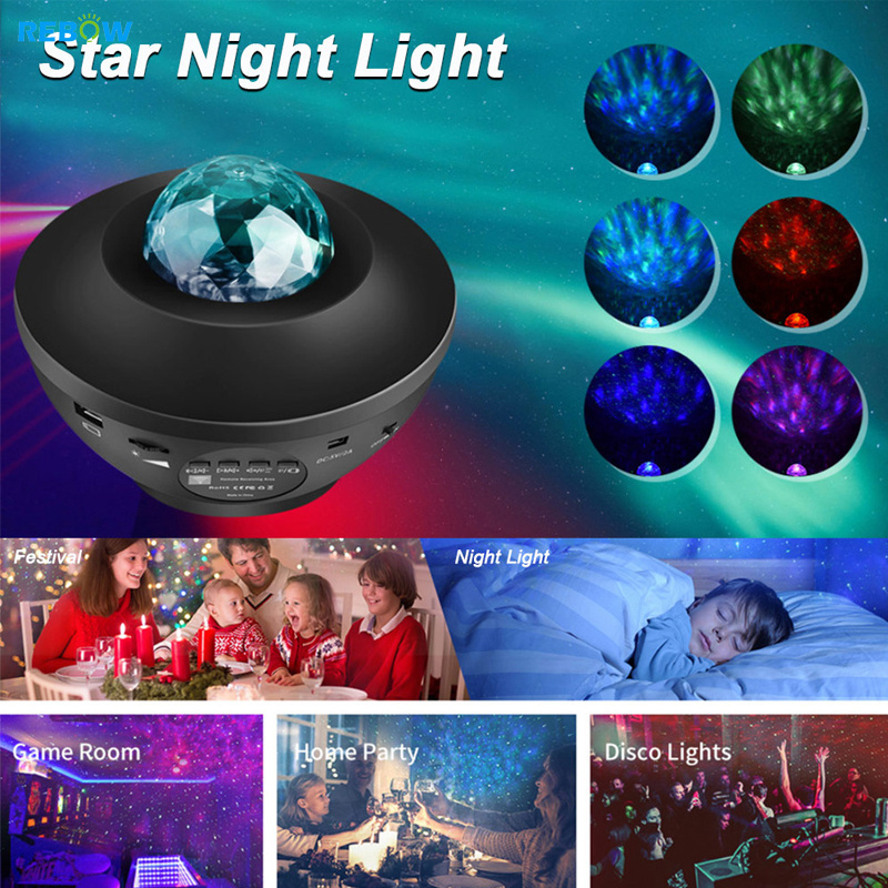 Rebow New Smart Rotatable Star Night Lights for Kids Sky Laser Cove Lamp 360 LED Aurora Music Projector Light