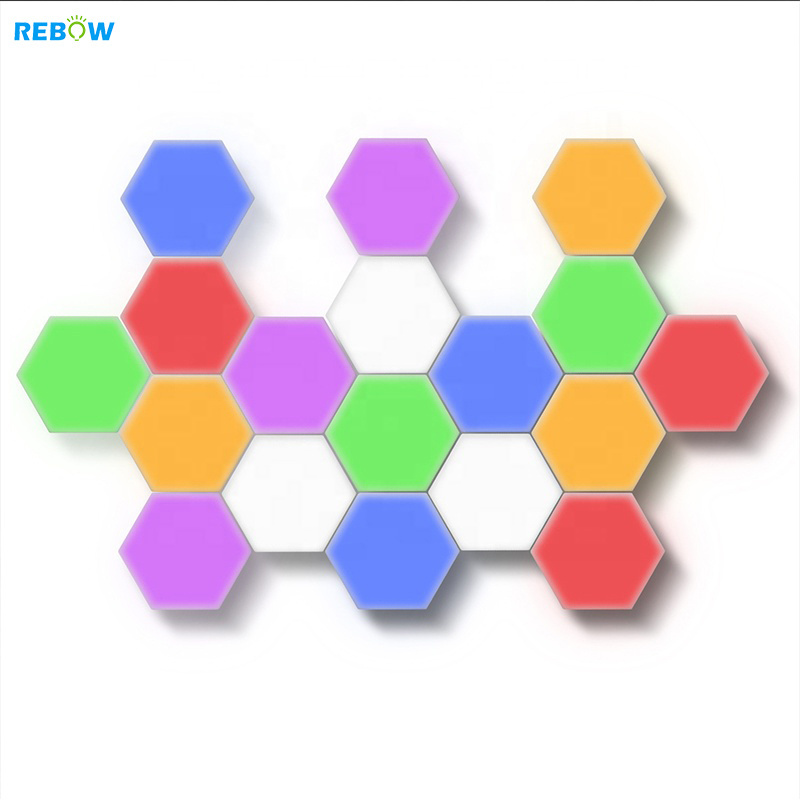 Rebow drop shipping DIY RGB 3d touch magnetic modern remote honeycomb led night light hexagonal light