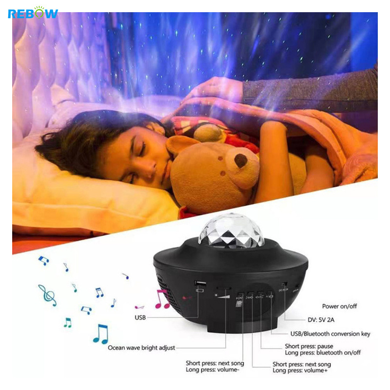 Rebow New Smart Rotatable Star Night Lights for Kids Sky Laser Cove Lamp 360 LED Aurora Music Projector Light