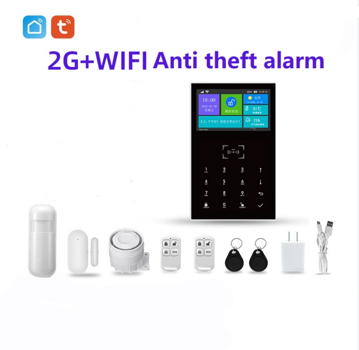 Tuya 4.3 Full Touch Keyboard Screen Wifi 2G Gsm Smart Alarm System For House Home Security with Pir Detector Door Sensor