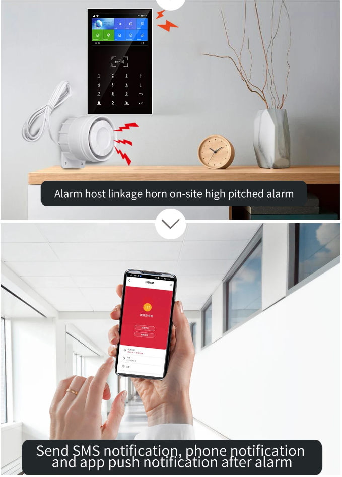 Tuya 4.3 Full Touch Keyboard Screen Wifi 2G Gsm Smart Alarm System For House Home Security with Pir Detector Door Sensor