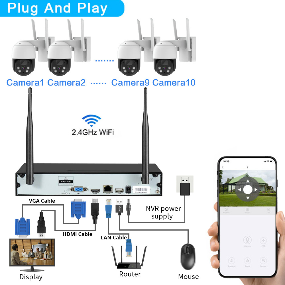 8CH 4MP Nvr Camera System 2way Audio Solar Panel Battery Charged Surveillance Home Security Outdoor Wifi Camera Nvr Kit