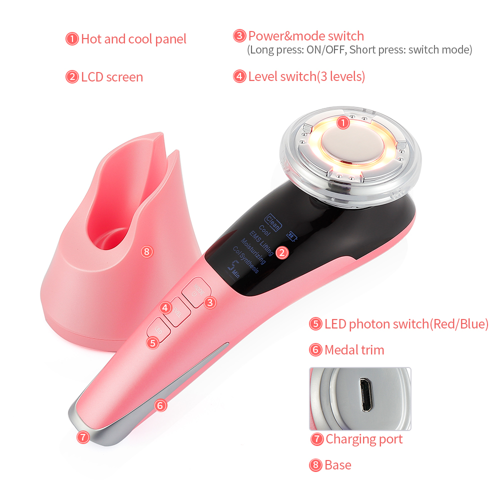 EMS Hot Cool Facial Massager Face Lifting Tighten Sonic Massage Beauty Machine