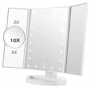 2022 Makeup Mirror 22 LED Vanity Mirror with Lights Trifold Mirror with Touch Screen and 3X/2X/1X Magnification