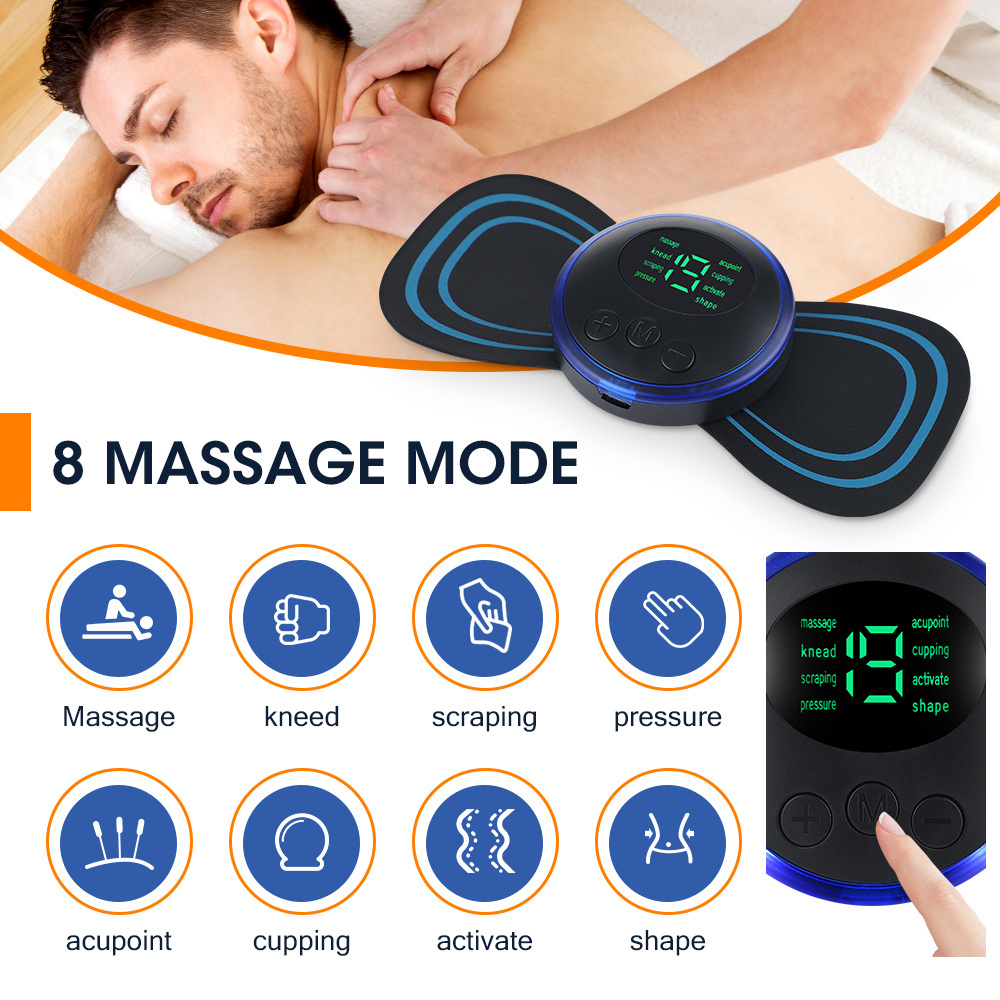 LCD Display EMS Neck Stretcher Electric Massager 8 Mode Cervical Massage Patch Pulse Muscle Stimulator Portable Relief Pain