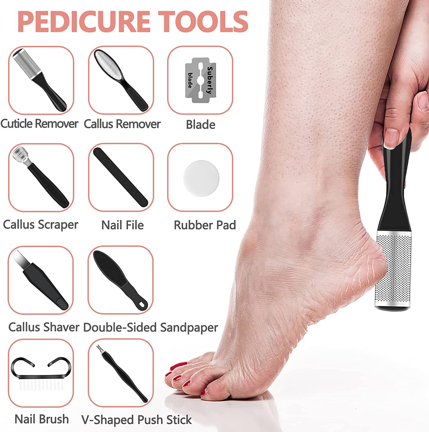 Waterproof Foot Scrubber File Pedicure Kits Electric Callus Remover for Women Man Feet Hard Dead Skin Remove