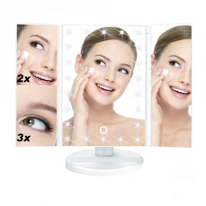 2022 Makeup Mirror 22 LED Vanity Mirror with Lights Trifold Mirror with Touch Screen and 3X/2X/1X Magnification