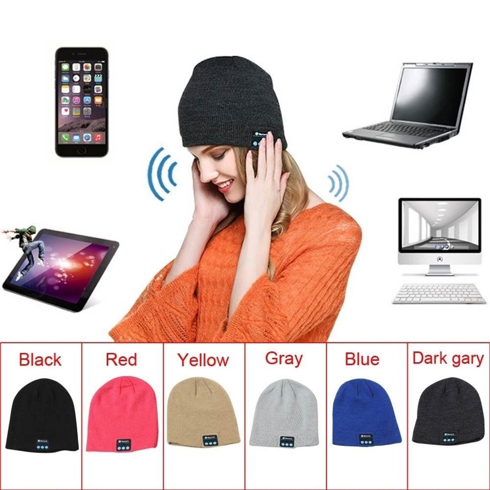 Outdoor Sports Blu Beanie Hat Wireless Washable Knit Cap Winter Hats With Built in Mic