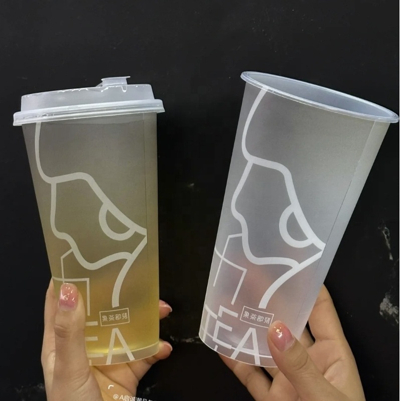 Factory Custom Printed 12/16/20/24/32oz Clear Frost Boba Milk Bubble Tea Juice Smoothies Disposable Hard PP Plastic Cups