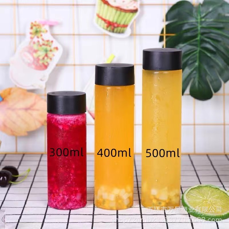 Factory 300 400 500ml Custom Disposable PET Milk Tea Beverage  Bottles Juice Plastic Water Bottle with Screw Lid