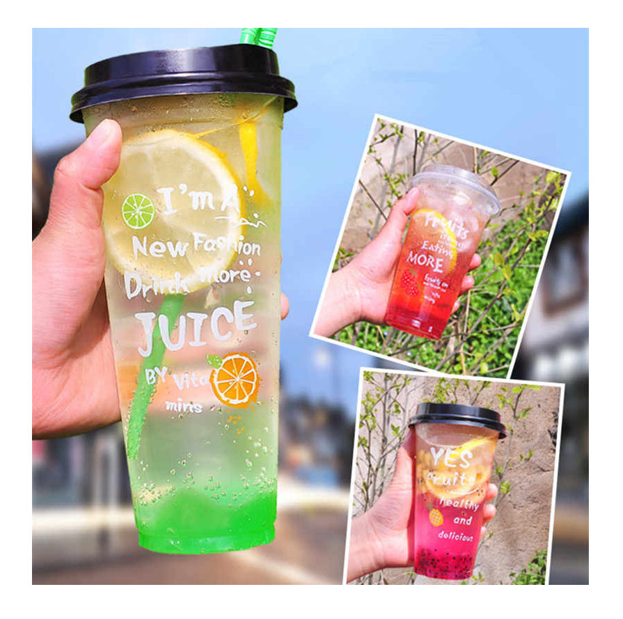 16 24oz PP disposable plastic cup with lid soft smoothie cold lemonade juice drink custom boba bubble milk tea plastic cups