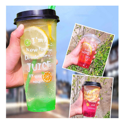 16 24oz PP disposable plastic cup with lid soft smoothie cold lemonade juice drink custom boba bubble milk tea plastic cups