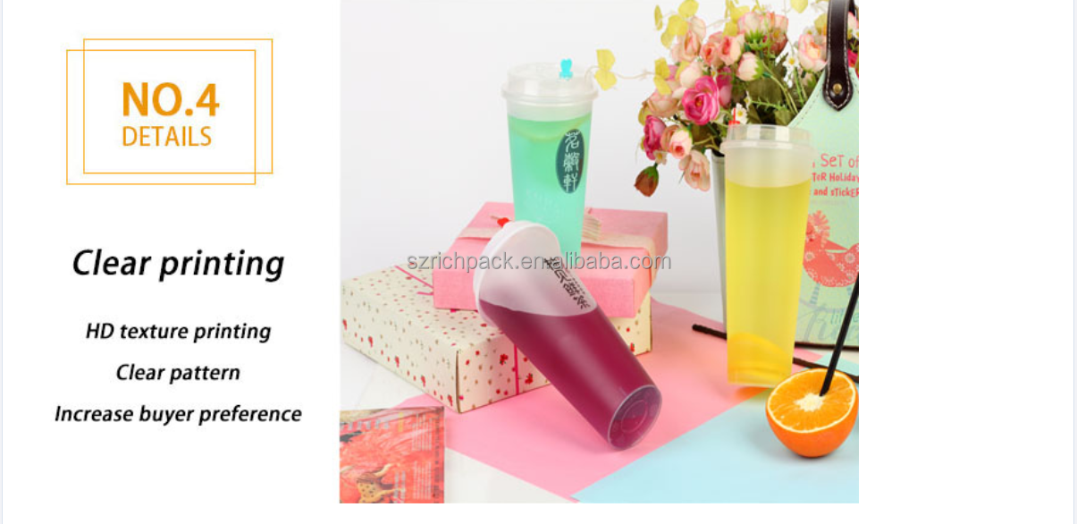 Factory Custom Printed 12/16/20/24/32oz Clear Frost Boba Milk Bubble Tea Juice Smoothies Disposable Hard PP Plastic Cups