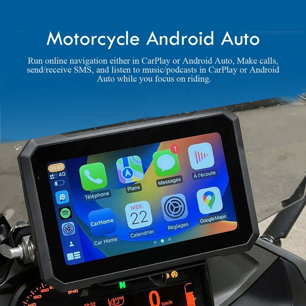 New Android OS 7-inch IP66 Waterproof Wireless Universal Multimedia Apple CarPlay Camera Motorcycle GPS