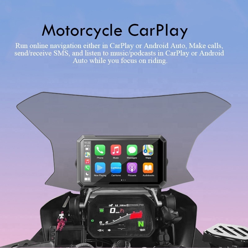 New Android OS 7-inch IP66 Waterproof Wireless Universal Multimedia Apple CarPlay Camera Motorcycle GPS