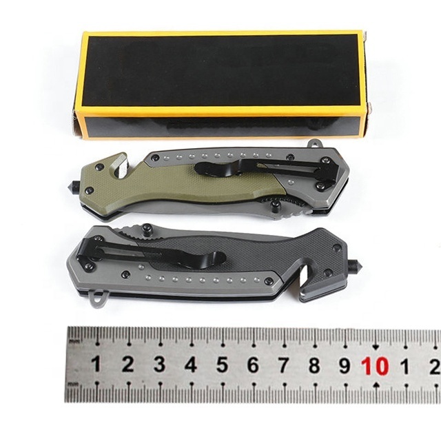 OEM Best sell Multi Functional Green/Black G10 Handle Folding Pocket Knife Tactical Combat Survival Knife