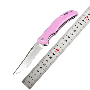 OEM Women favorite pink g10 handle folding pocket knife outdoor survival rescue knives with clip