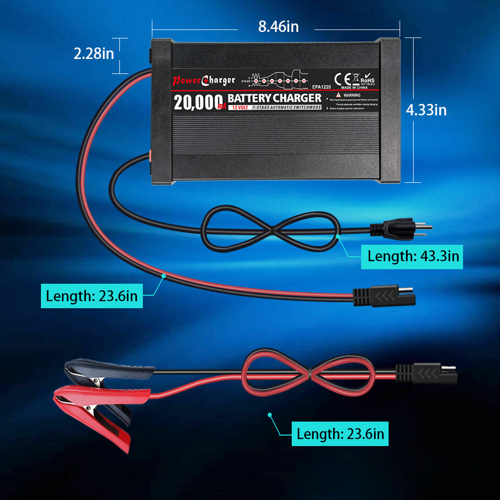 300w 12v 20a deep cycle sealed lead acid battery charger for Starting Marine Mobility And Solar Applications with CE and Rohs