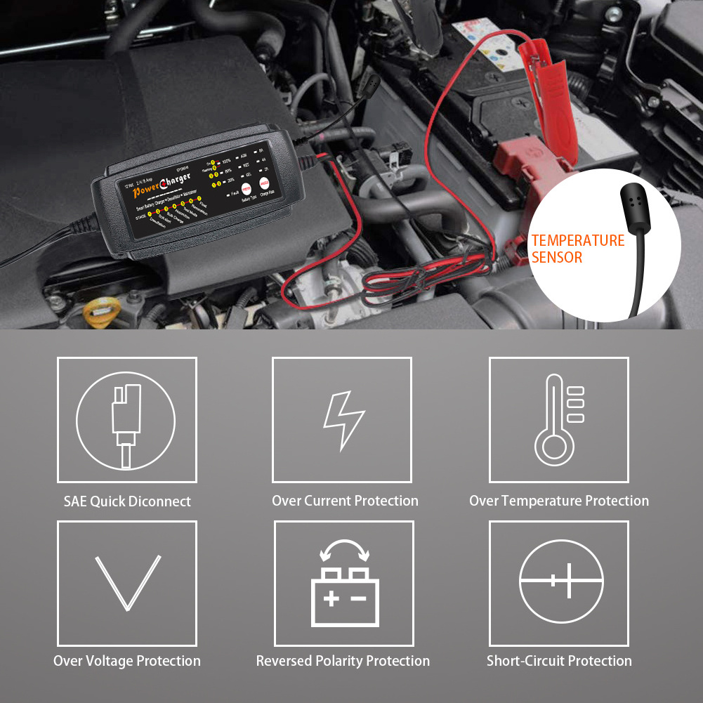 7 stages smart battery charger 12V 2A 4A 8A AGM GEL SLA car motorcycle automatic battery charger