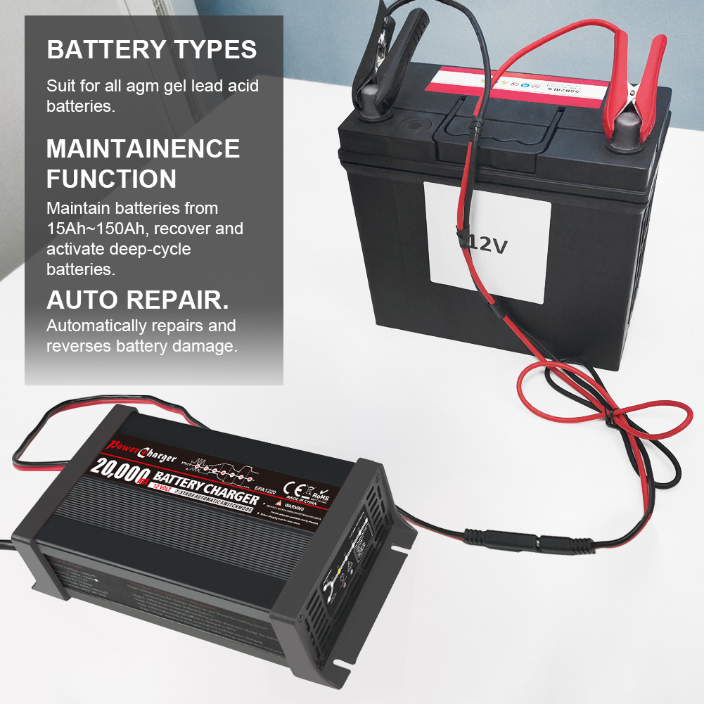 300w 12v 20a deep cycle sealed lead acid battery charger for Starting Marine Mobility And Solar Applications with CE and Rohs