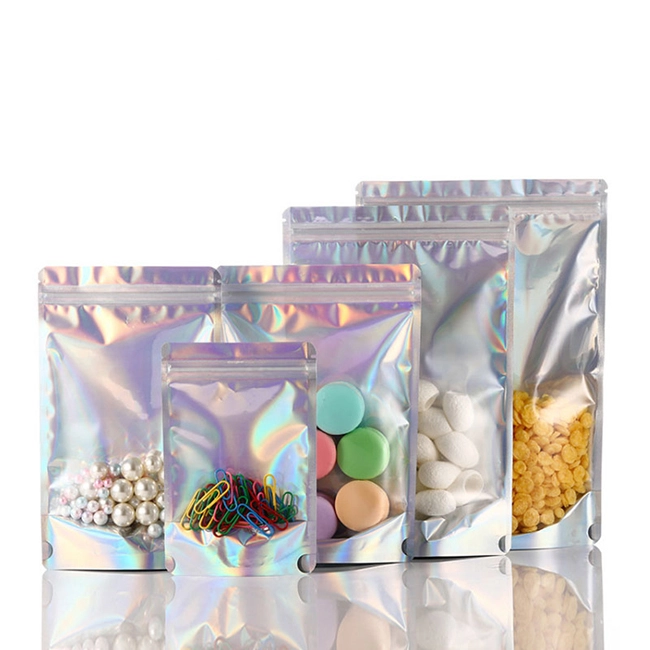 Custom Resealable Holographic Packaging Mylar Bag With Zipper Lock