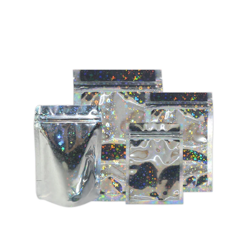 Custom Resealable Holographic Packaging Mylar Bag With Zipper Lock