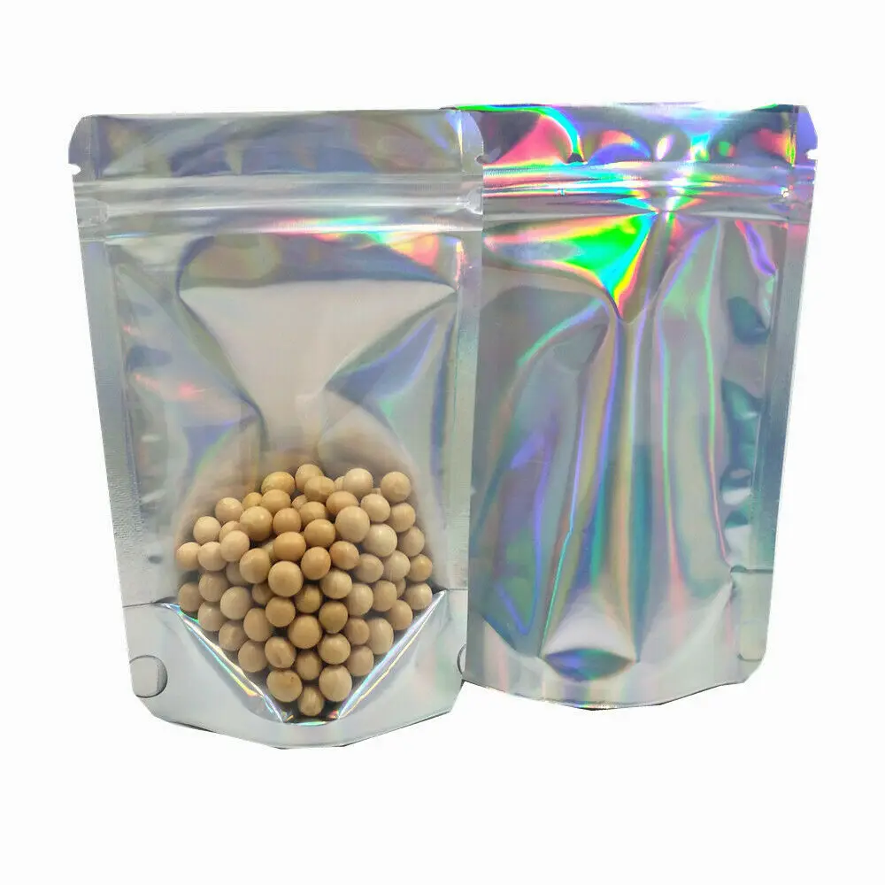 Custom Resealable Holographic Packaging Mylar Bag With Zipper Lock