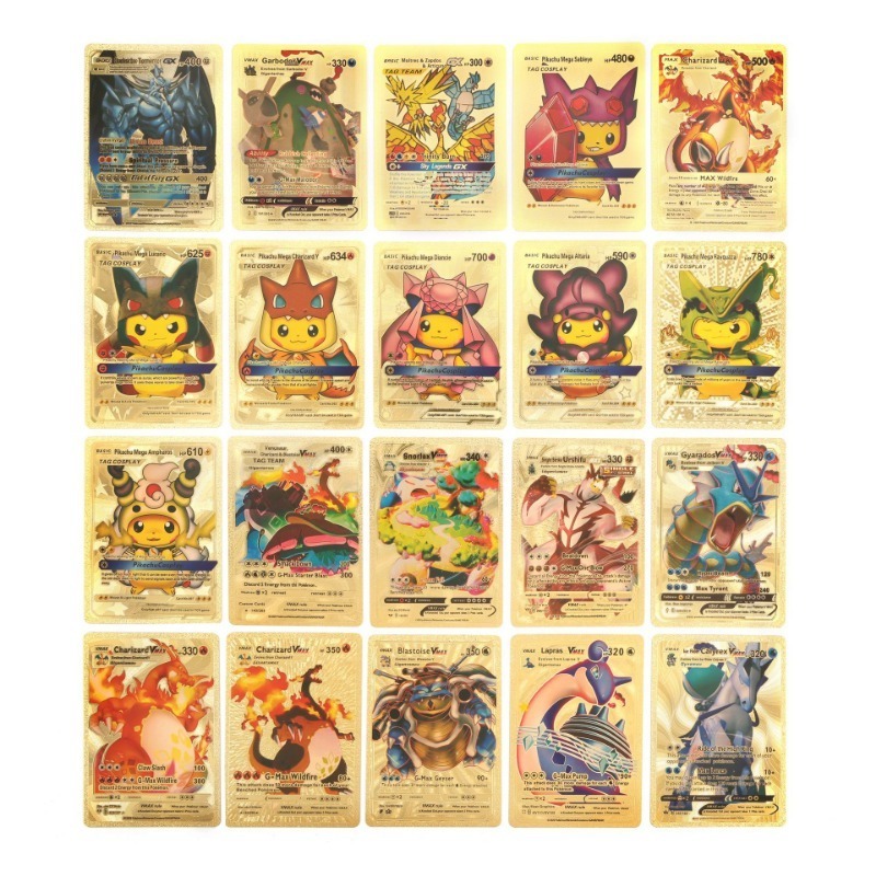 110PCS English Pokemon Gold Card Pack Vmax V GX EX DX Box Charizard Pikachu TAG COSPLAY Rare Collection Battle Cards