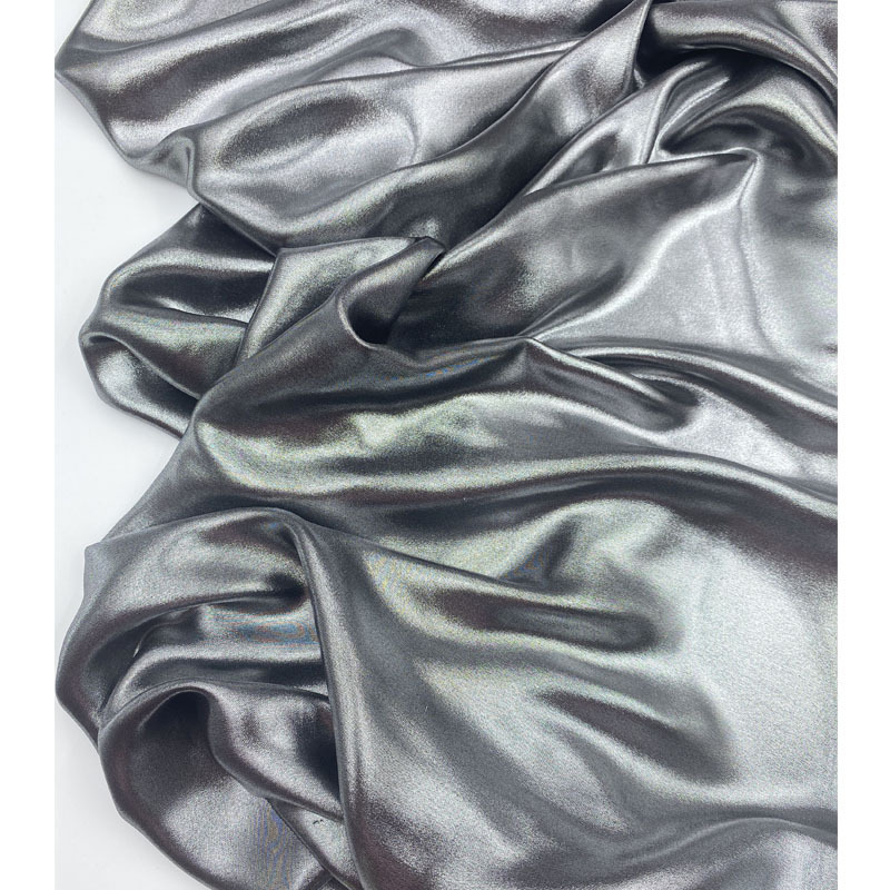 Custom wholesale high quality luxury polyester stretch double sided double shiny silky liquid satin fabric for clothing