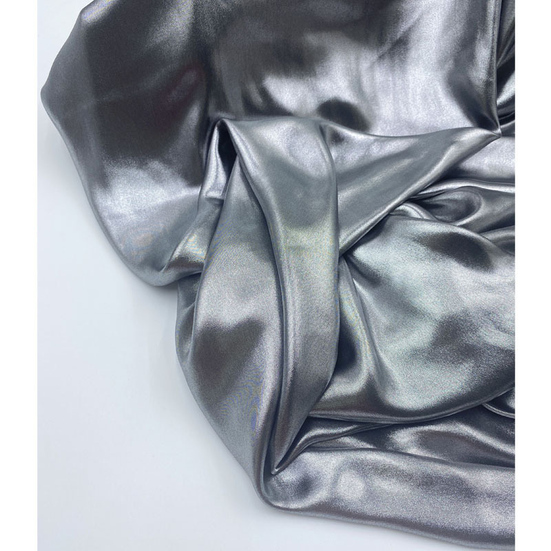 Custom wholesale high quality luxury polyester stretch double sided double shiny silky liquid satin fabric for clothing