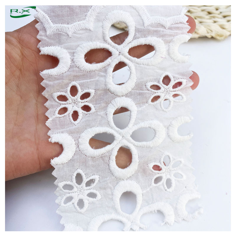 Factory custom wholesale high quality 100 cotton white floral eyelet embroidered knitted shirt fabric for women