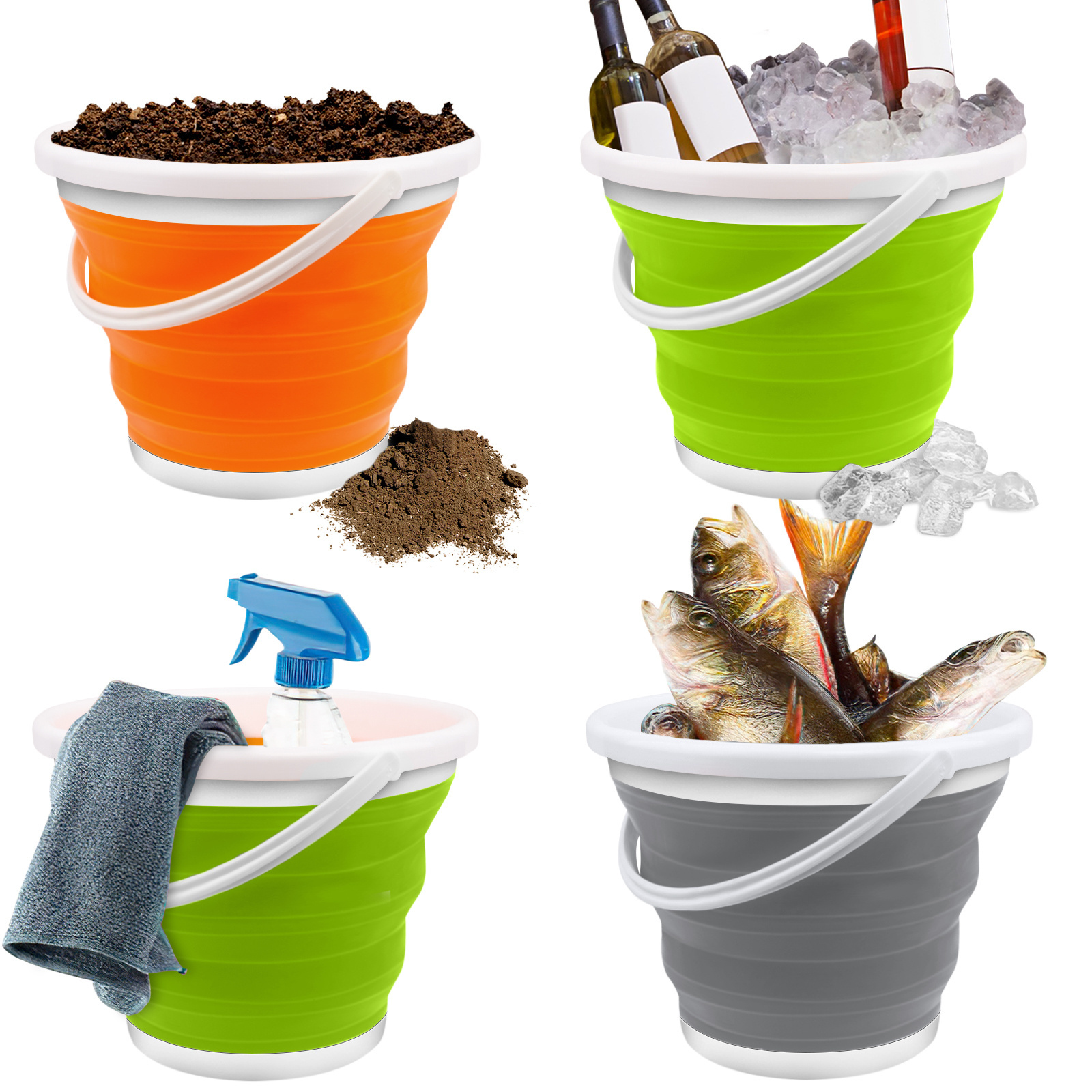 10L portable silicone collapsible water washing bucket washer foldable buckets