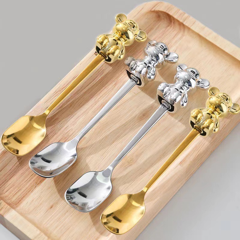 Korean Style Bear Coffee Dessert Spoon 304 Stainless Steel Coffee Stirring Tea Dessert Scoop