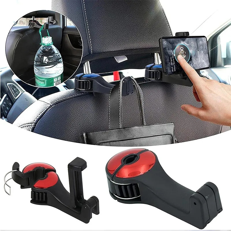 2 In 1 Multi-functional Car Back Seat Headrest Hook Phone Holder for Handbag Car Interior Accessories