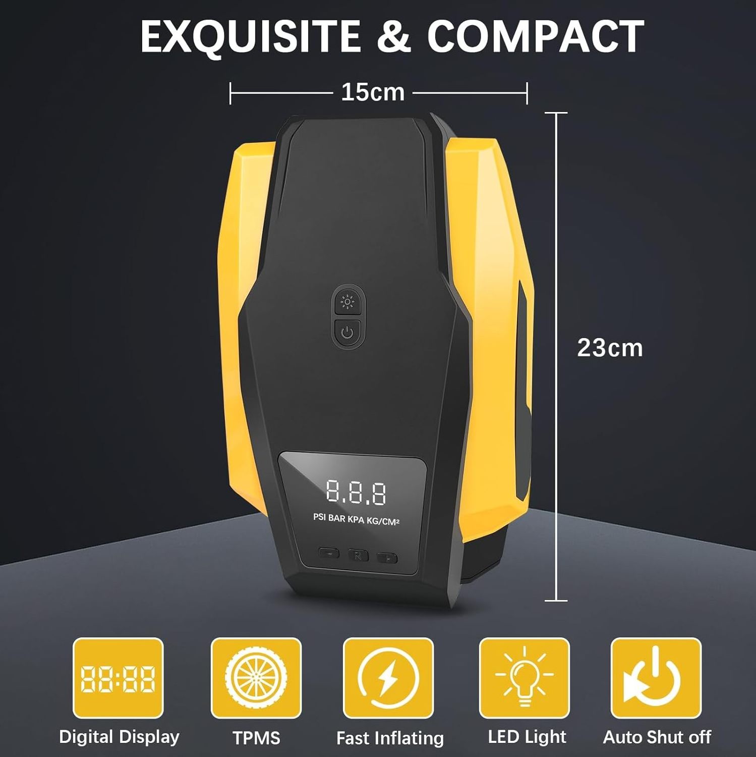 Car Tyre Inflator Air Compressor 12V Digital Tyre Inflator with Auto Shutoff 4 Nozzle and LED Light